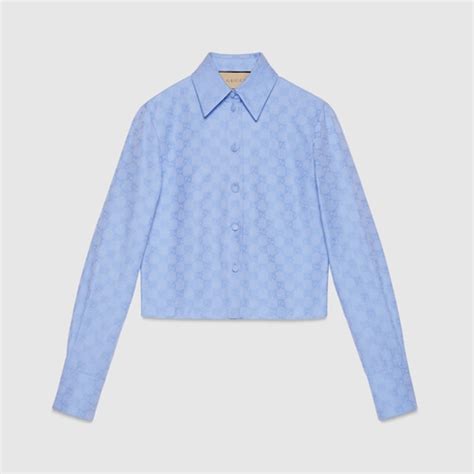 camicia donna gucci|Camicia in cotone GG Supreme in celeste .